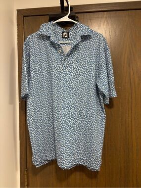 FootJoy Blue and White Floral Short-Sleeve Button-Down Shirt